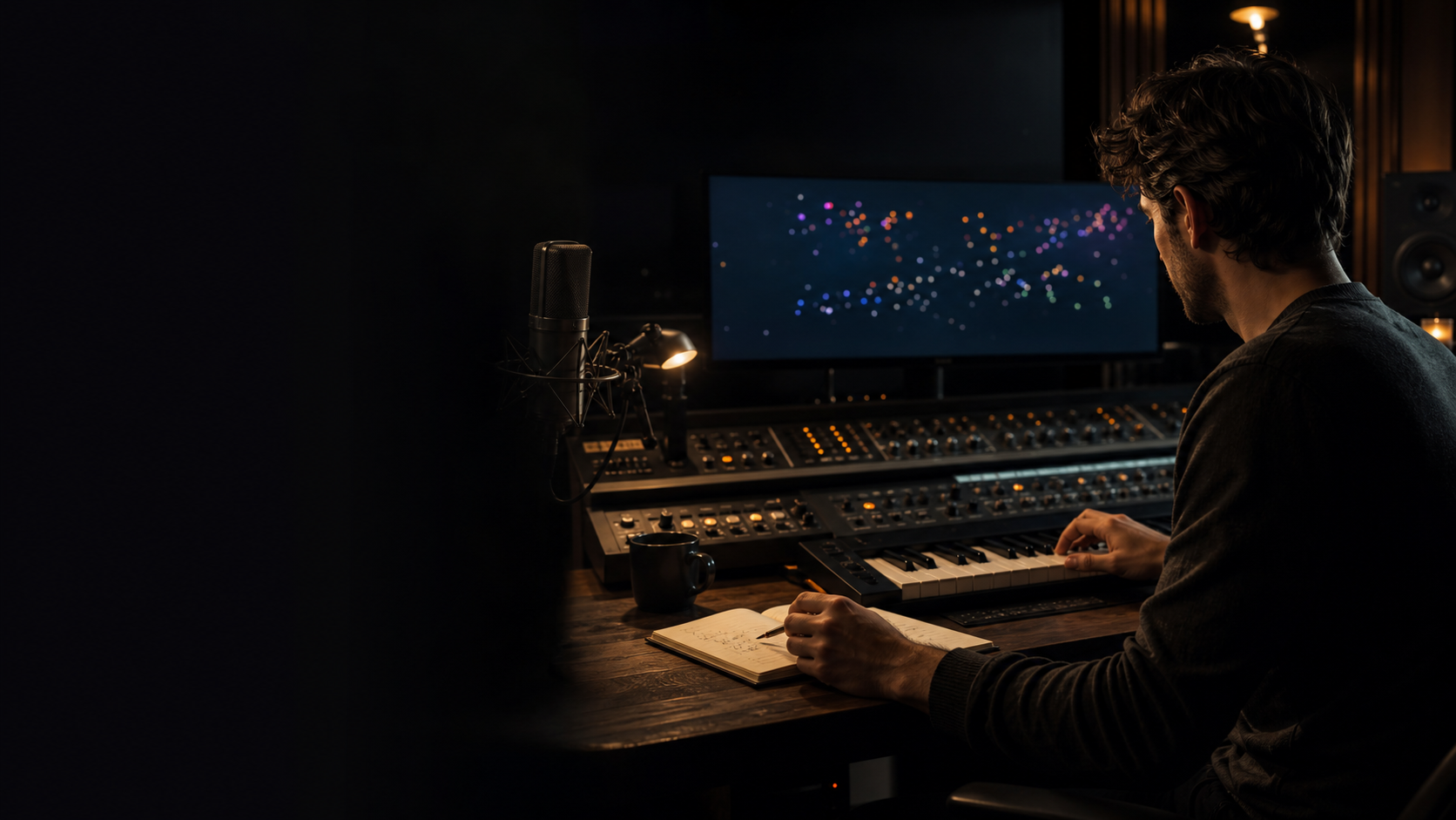 Songwriter shaping a new track in a modern recording studio